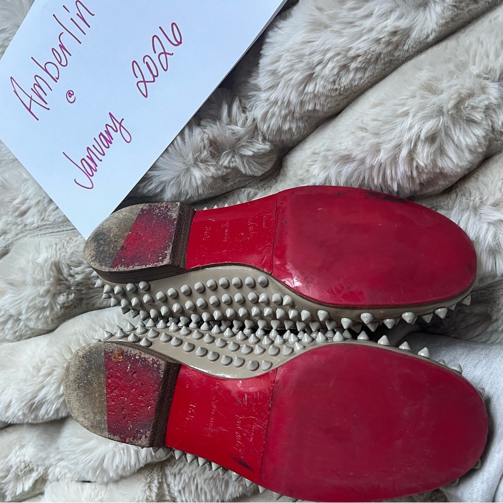 Christian Louboutin Taupe Studded Flats - Picture 2 of 7